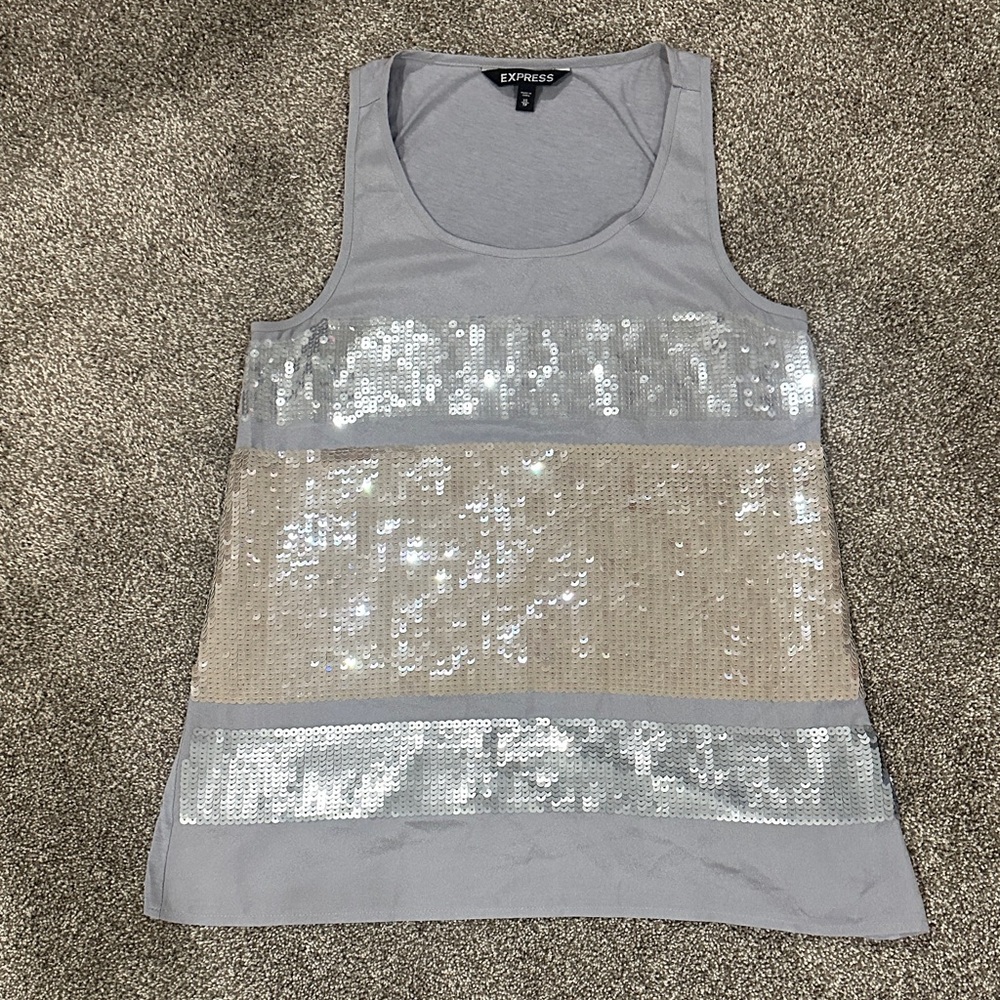 Express Silver and Gray Sequin Tank Top